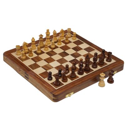 Hastha Kalalu Upgraded Wooden Travel Chess Board Set, Premium Quality, Staunton Style Tournament Series Handcrafted Folding Magnetic Travel Chess Set Rosewood (12x12 Inches)