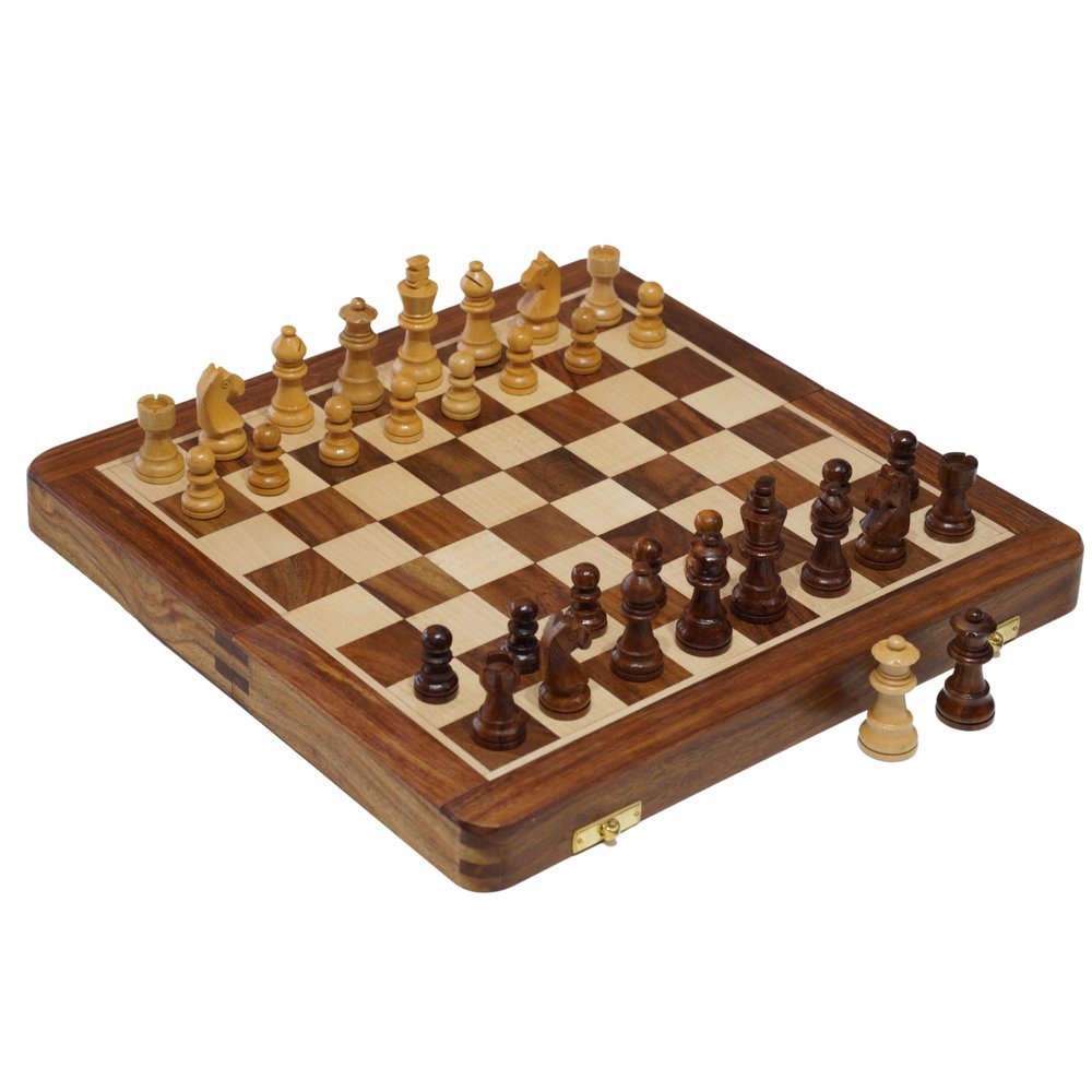 Hastha Kalalu Upgraded Wooden Travel Chess Board Set, Premium Quality, Staunton Style Tournament Series Handcrafted Folding Magnetic Travel Chess Set Rosewood (12x12 Inches)