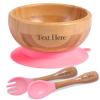 Bamboo Baby Bowl,OXYEFEI Custom Name Baby Suction Bowl with Silicone Spoons Set,BPA Free Bamboo Kids Bowl?Detachable Suction Base Easy to Clean (Pink) view 1