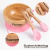 Bamboo Baby Bowl,OXYEFEI Custom Name Baby Suction Bowl with Silicone Spoons Set,BPA Free Bamboo Kids Bowl?Detachable Suction Base Easy to Clean (Pink) view 2