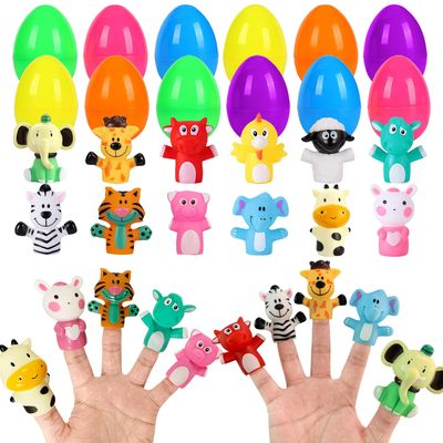 12 Pack Easter Eggs Prefilled with Animal Finger Puppets, Easter Basket Stuffers Plastic Easter Eggs Fillers Surprise Easter Gifts Hunt Party Favors Classroom Prize Supplies