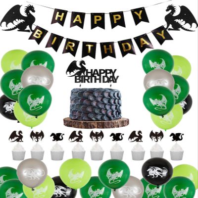 Dragon Birthday Party Decorations Dungeons and Dragons Theme Fantasy Party Supplies Including Dragon Cake Decoration and Toppers, Dragon Balloon Garland and Birthday Banner