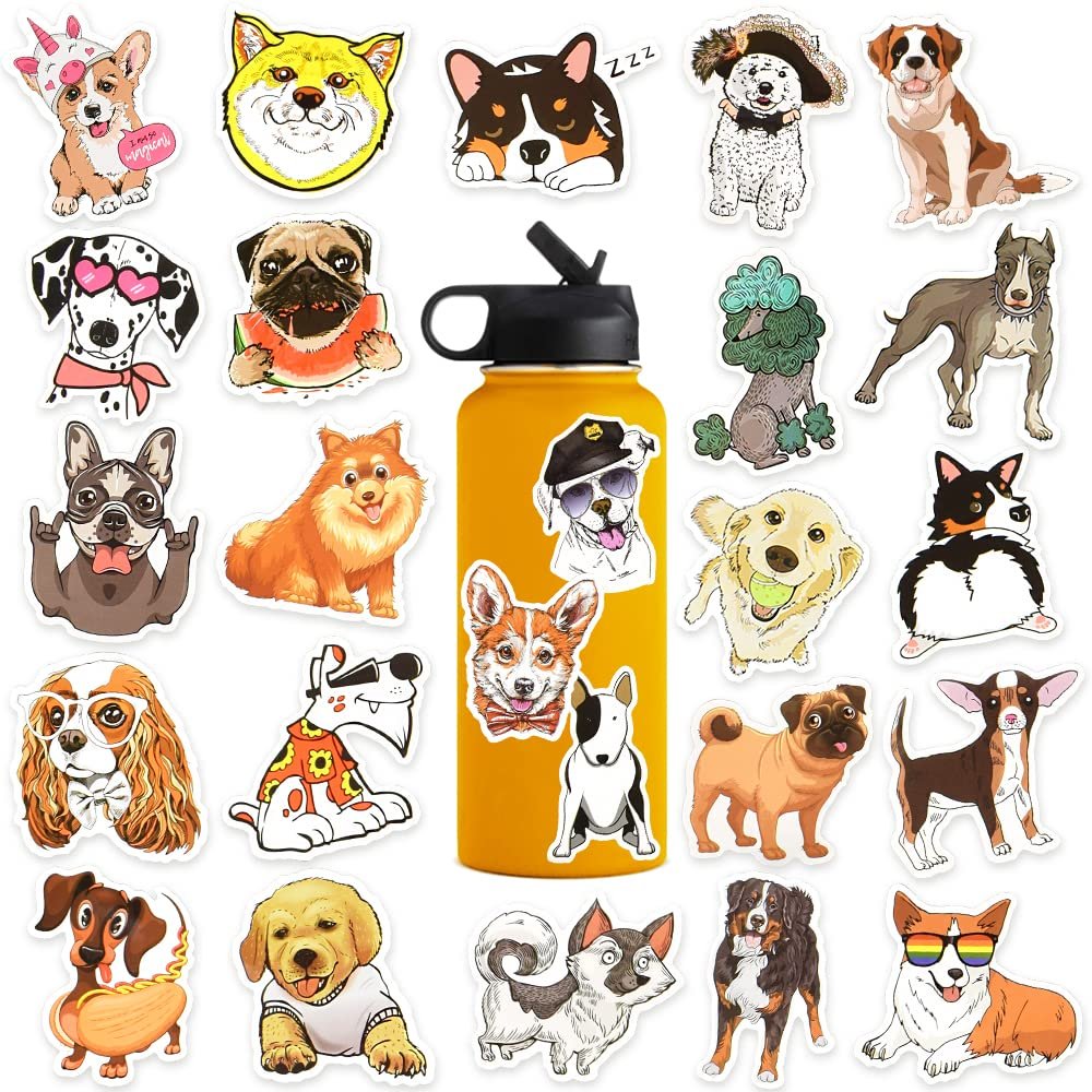 50Pcs Cute Dog Stickers for Kids Vinyl Dog Stickers for Water Bottles Laptop Waterproof Puppy Stickers Pack