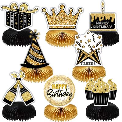 8PCS Birthday honeycomb table centerpieces decorations sets men/women favors gold black Retirement party supplies