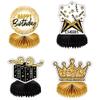 8PCS Birthday honeycomb table centerpieces decorations sets men/women favors gold black Retirement party supplies view 3