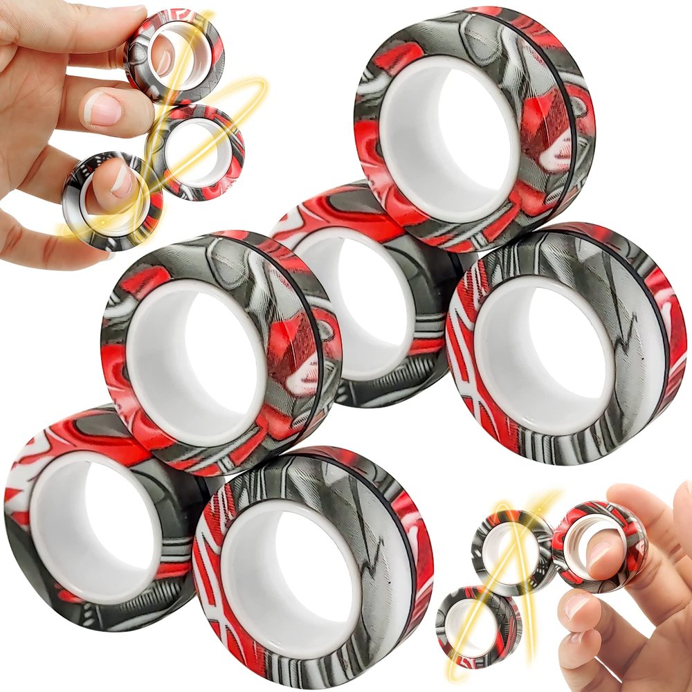 Dermasy Magnetic Rings Fidget Toy 6PCS Set Novelty Fidget Toys for Stress and Anxiety Relief Great Gift for Teens Kids Adults with OCD ADHD Autistc (6Pcs Black Marble)
