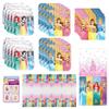 Disney Princess Party Supplies Bundle Pack for 16 includes 16 Dessert Cake Plates, 16 Lunch Plates, 16 Napkins, 1 Table Cover, 8 Sticker Sheets view 1