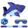 Zhanmai 15.7 Inch Shark Piata Summer Ocean-themed Fish Piata with Blindfold Bat and Round Tissue Paper Small Mexican Shark Party Decor for Birthday Baby Shower Under The Sea Photo Prop Supplies view 1