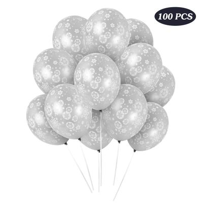 100PCS Christmas Snowflake Balloons - Winter Wonderland/Holiday/Xmas Birthday Wedding Baby Shower Party Decorations Supplies Sliver Snowflakes Decor
