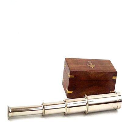 15" Handheld Brass Telescope with Leather Case - Nautical Collector