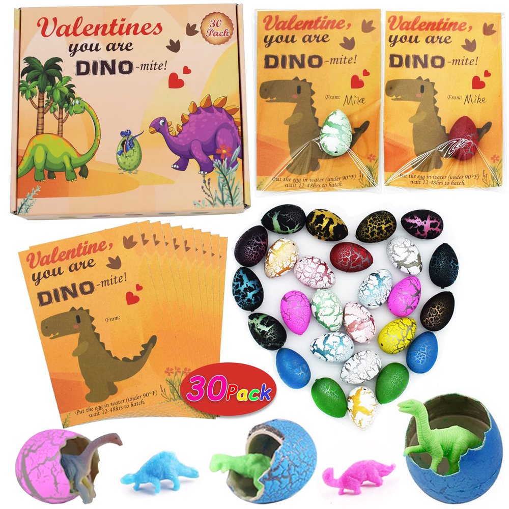 Valentines Day Gifts for Kids, Valentines Day Cards for Kids, Set of 30 Dinosaur Eggs Hatching Dino Egg Grow in Water, Valentine Exchange for Toddlers Girls Boys School Class Classroom Party Favors