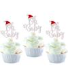 24 Pack Christmas Oh Baby Cupcake Toppers with Christmas Hat Glitter Baby Shower Cupcake Food Picks for Baby Shower Boys Girls Kids Birthday Party Cake Decorations Supplies view 1