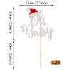 24 Pack Christmas Oh Baby Cupcake Toppers with Christmas Hat Glitter Baby Shower Cupcake Food Picks for Baby Shower Boys Girls Kids Birthday Party Cake Decorations Supplies view 2