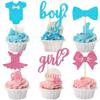 24 Pack Boy or Girl Cupcake Toppers Pink and Blue Glitter Baby Shower Cupcake Picks Bow Tie Onesie Jumpsuit Cake Topper Decorations for Gender Reveal Theme Baby Shower Kids Birthday Party Supplies view 1