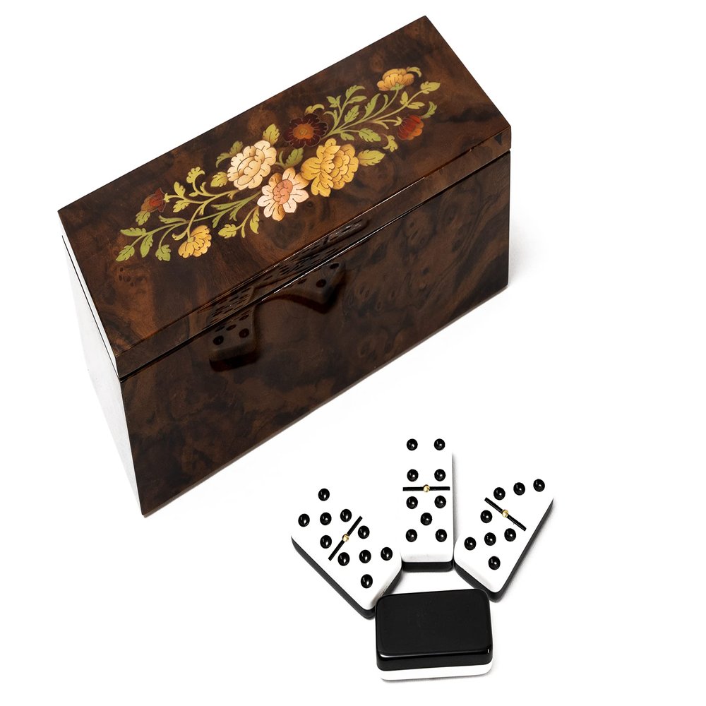 Bello Collezioni - Via Vicarisi Luxury Double Six Professional Jumbo Size Two Tone Tournament Dominoes Set with Uniquely Artistic Inlays from Italy