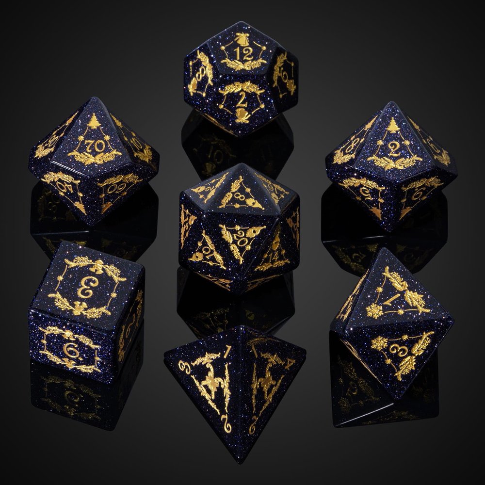 UDIXI Christmas Gemstone Dice Set, 7PCS Crystal Stone DND Dice for Role Playing Game and Other Tabletop Games (Blue Sandstone)