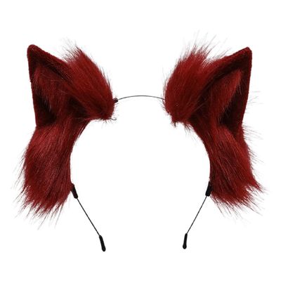 YESBOR Plush Fluffy Cat Ears Headwear Accessory Prop for Halloween Wine Red One Size