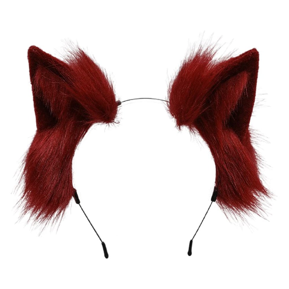 YESBOR Plush Fluffy Cat Ears Headwear Accessory Prop for Halloween Wine Red One Size