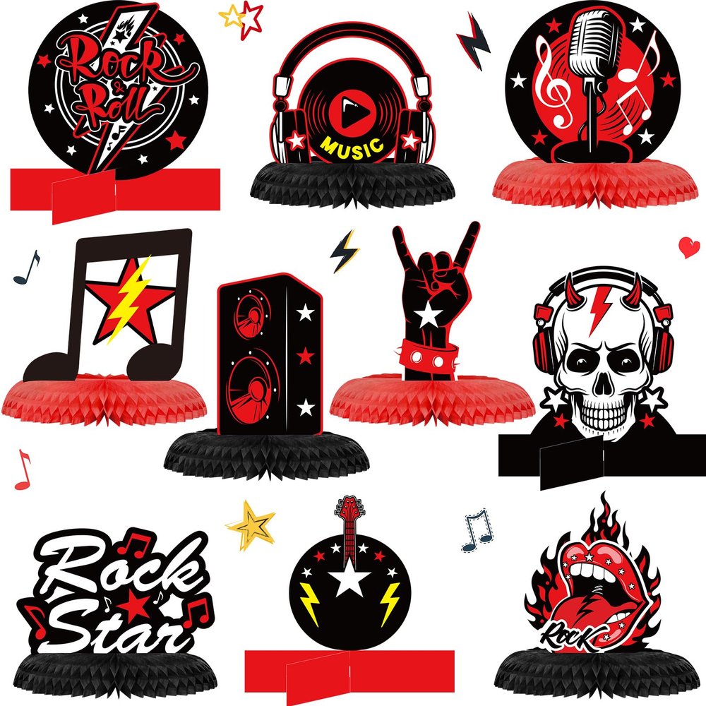 10 Pcs Rock and Roll Party Decorations Rock Star Centerpieces Born to Rock Party Decorations Music Theme Party Supplies Halloween Rock Birthday Decorations for Birthday Baby Shower Party Supplies