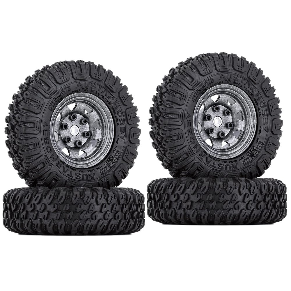 WONFAST 4PCS 1.55 inch 85mm Rubber Terrain Crawler Tires Metal Beadlock Wheel Rims Tires Set Compatible with 1/10 RC Crawler Car Axial AX90069 D90 TF2 Tamiya CC01 LC70 MST JIMNY (Grey)