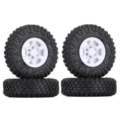 WONFAST 4PCS 1.55inch Tyres Beadlock Plastic Wheel Rims Hub Rubber Tires Set Compatible with 1:10 RC Crawler Axial AX90069 D90 TF2 Tamiya CC01 LC70 MST JIMNY (White)