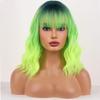 WTHCOS Neon Green Wigs for Women Short Curly Wavy Lime Green wig for Girls Short Bob Wig With Bangs Heat Resistant Synthetic Wigs for Cosplay Costume Party (Green Ombre Wig) view 1