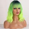 WTHCOS Neon Green Wigs for Women Short Curly Wavy Lime Green wig for Girls Short Bob Wig With Bangs Heat Resistant Synthetic Wigs for Cosplay Costume Party (Green Ombre Wig) view 2