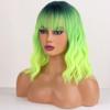 WTHCOS Neon Green Wigs for Women Short Curly Wavy Lime Green wig for Girls Short Bob Wig With Bangs Heat Resistant Synthetic Wigs for Cosplay Costume Party (Green Ombre Wig) view 3