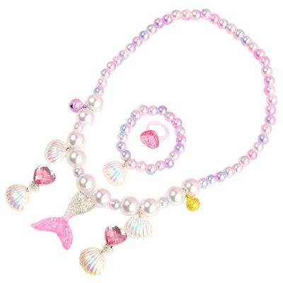 PartyKindom Mermaid Jewelry Set for Girls: Mermaid Necklace, Pearl Shell Bracelet, and 1 Pair Shell Earrings - Mermaid Costume Jewelry Kits for Ocean Theme Party
