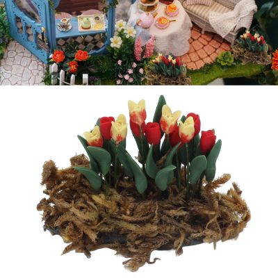 Miniature Artificial Flower, 1:12 DIY Lightweight Dollhouse Flowers Lifelike Model, Dollhouse Moss Lawn Garden Scene Decoration, 1:12 for Birthday for Valentine's Day