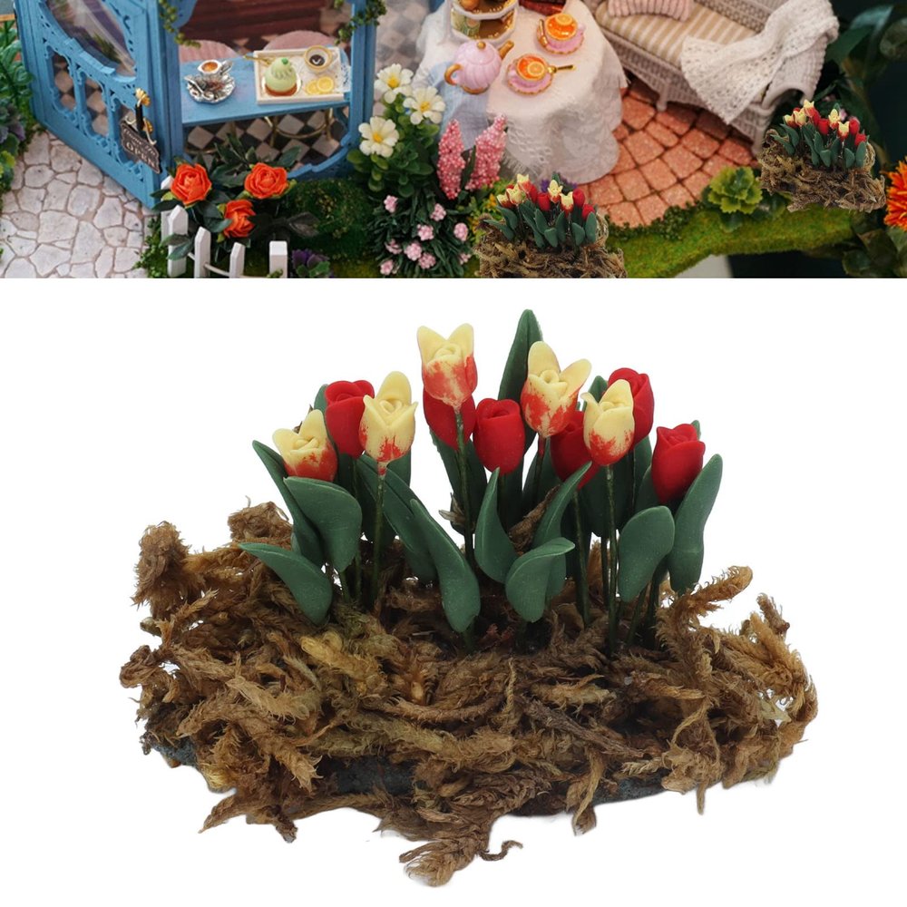 Miniature Artificial Flower, 1:12 DIY Lightweight Dollhouse Flowers Lifelike Model, Dollhouse Moss Lawn Garden Scene Decoration, 1:12 for Birthday for Valentine's Day