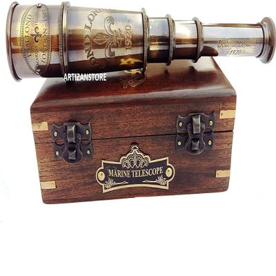 1920 Marine Telescope Collectible Dcor Nautical Spyglass Antique Mounted Solid Brass 15 Inch Pirate Telescope with Wooden Box