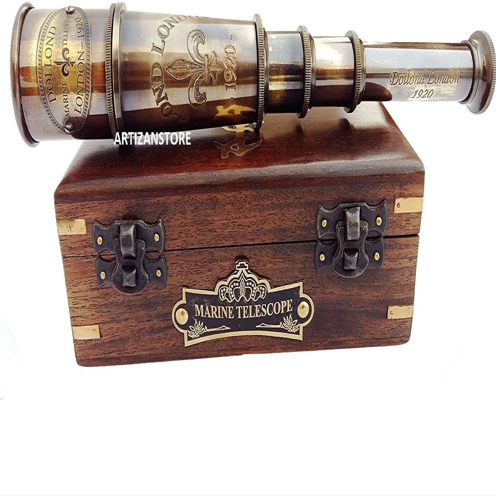 1920 Marine Telescope Collectible Dcor Nautical Spyglass Antique Mounted Solid Brass 15 Inch Pirate Telescope with Wooden Box