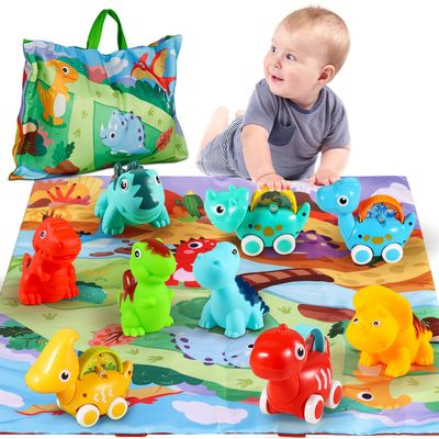 ALASOU 9 PCS Dinosaur Fantastic Creatures Car Toys for 1 Year Old Boy with Playmat/Storage Bag|Baby Toys 1 Year Old Boy Gifts for Toddler Toys 1-2|1st Birthday Gift for Infant 12 18 Months