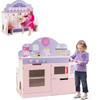 FFlyer 2-in-1 Kids Kitchen Playset & Dining Table Set, Double Sided Wooden Pretend Cooking Playset w/Simulated Stove Oven Microwave, Cafe Restaurant Playset w/Table & 2-Seater, Best Gift for Kids view 1