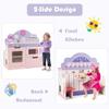 FFlyer 2-in-1 Kids Kitchen Playset & Dining Table Set, Double Sided Wooden Pretend Cooking Playset w/Simulated Stove Oven Microwave, Cafe Restaurant Playset w/Table & 2-Seater, Best Gift for Kids view 2