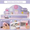 FFlyer 2-in-1 Kids Kitchen Playset & Dining Table Set, Double Sided Wooden Pretend Cooking Playset w/Simulated Stove Oven Microwave, Cafe Restaurant Playset w/Table & 2-Seater, Best Gift for Kids view 3