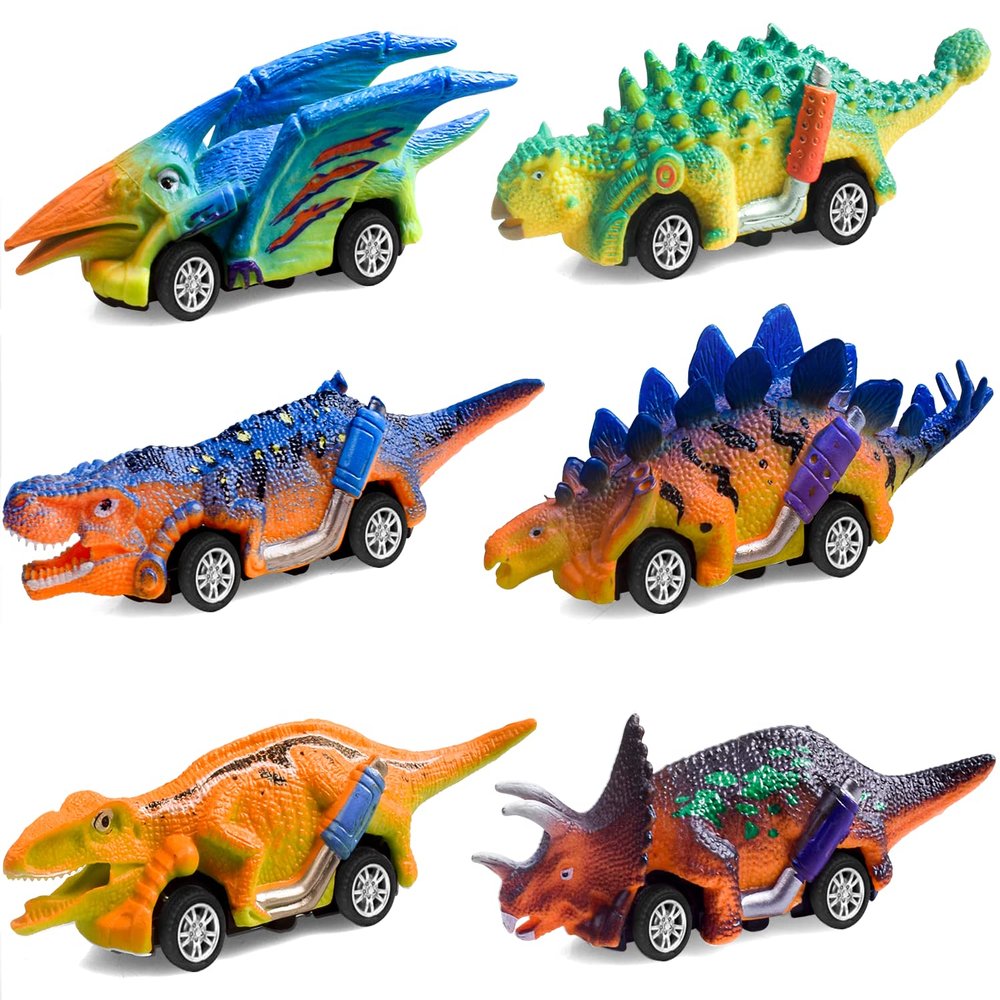 FFTROC Dinosaur Toys for Kids 3-5 Pull Back Cars 6 Pack - Monster Trucks Toys for 3-5 Year Old Boys