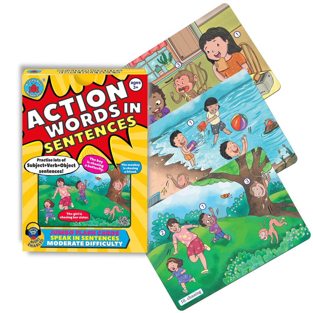 Brainy Bug English Learning Flashcards with App-Enabled Audio Feature | SVO Sentences | Action Words, Grammar & Sentence Practice | Eary Learners | Special Needs