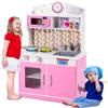 ARLIME Kids Kitchen Playset, Wooden Toy Kitchen w/ Removable Sink, Microwave, Cookware, Large Storage Cabinet, Pretend Play Kitchen for Boys Girls (Pink) view 1