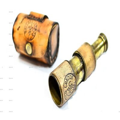 Antique Crown Dollond Handheld Brass 4" Telescope with Leather Box - Pirate Navigation and Direction