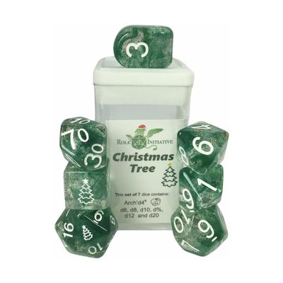 Happy Holi-Dice: Diffusion Christmas Tree - Set of 7 Game dice w/ Arch'd4 and Symbols