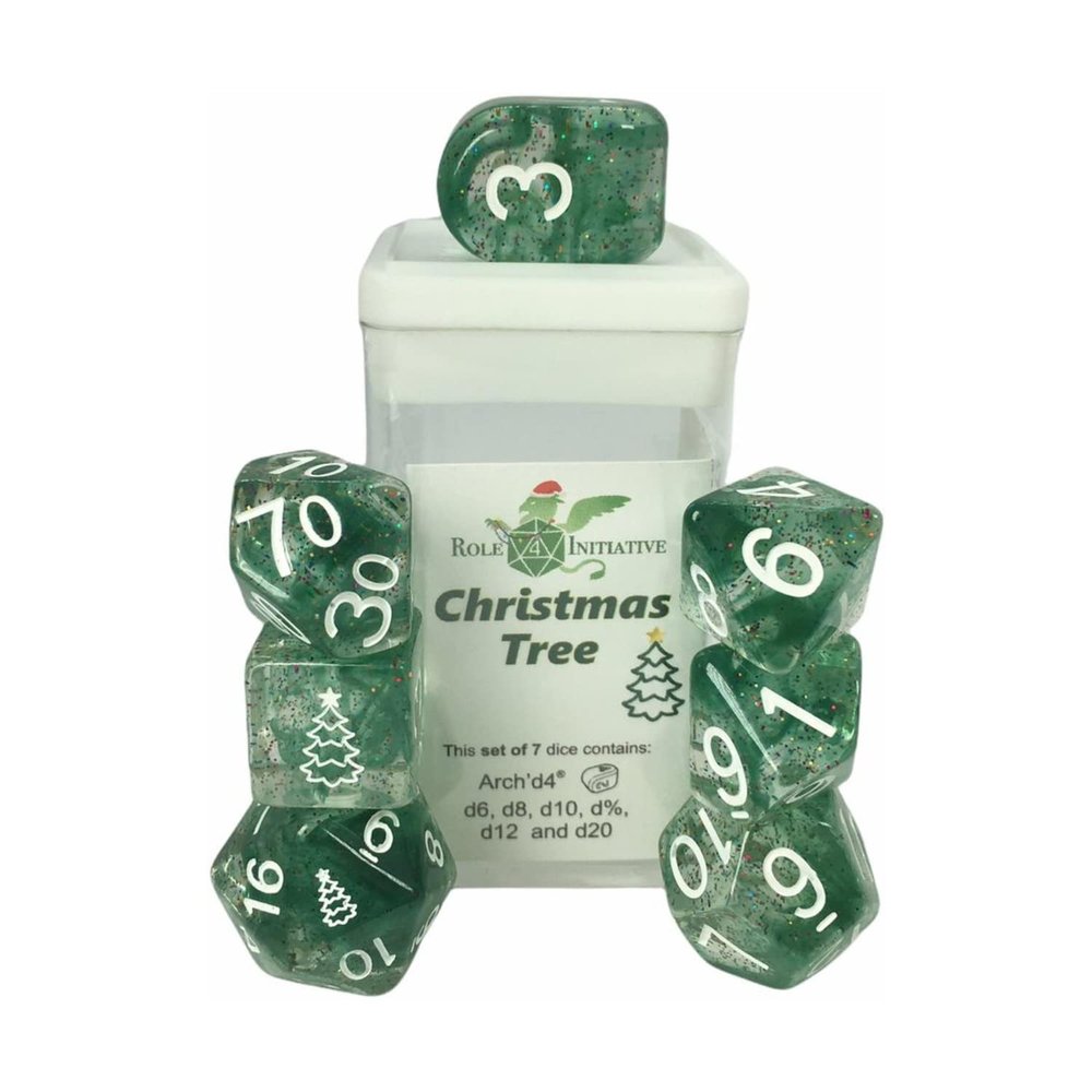 Happy Holi-Dice: Diffusion Christmas Tree - Set of 7 Game dice w/ Arch'd4 and Symbols