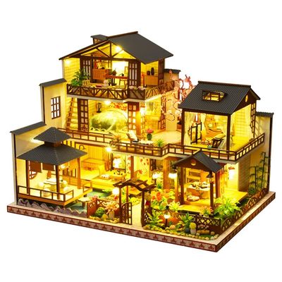 Roroom DIY Miniature and Furniture Dollhouse Kit,Mini 3D Wooden Doll House Craft Model with Music Movement and LED,Creative Room Idea for Valentine's Day Birthday Gift(Mori Garden)