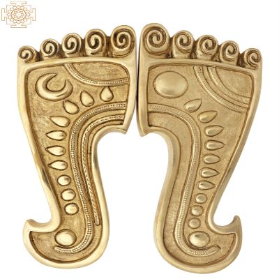 1" Charan Paduka with Sun and Moon Figure in Brass | Handmade | Made in India - Brass