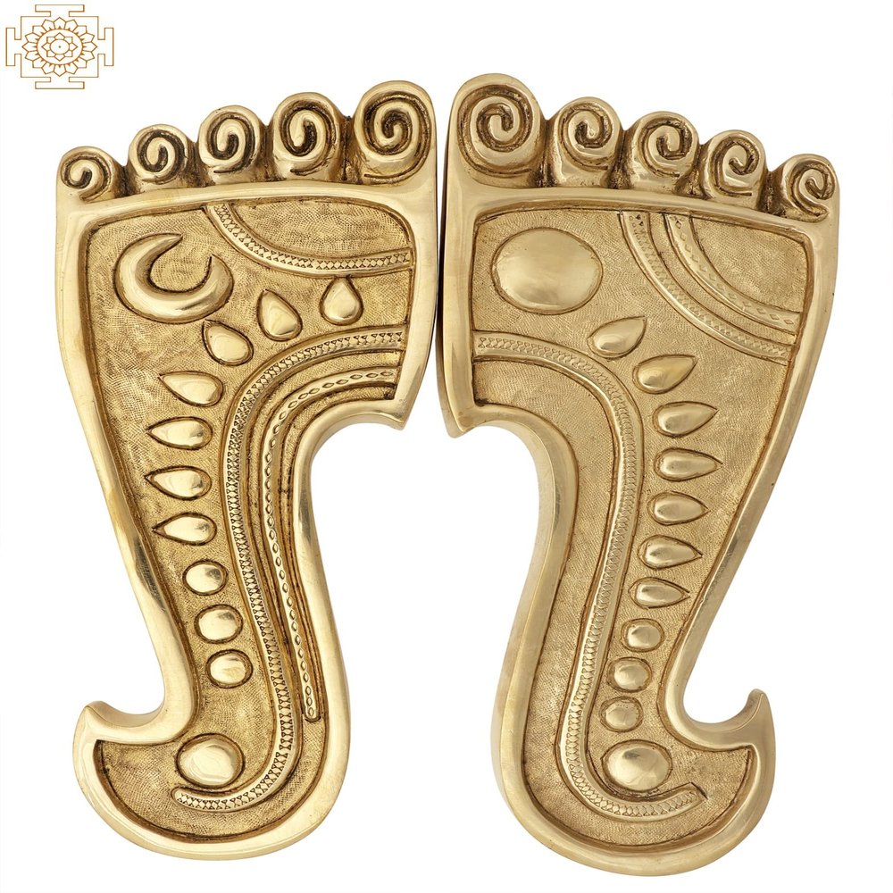 1" Charan Paduka with Sun and Moon Figure in Brass | Handmade | Made in India - Brass
