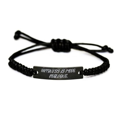 Game On Novelties Happiness is Model Building. Black Rope Bracelet, Model Building Present from, Motivational Engraved Bracelet for Friends