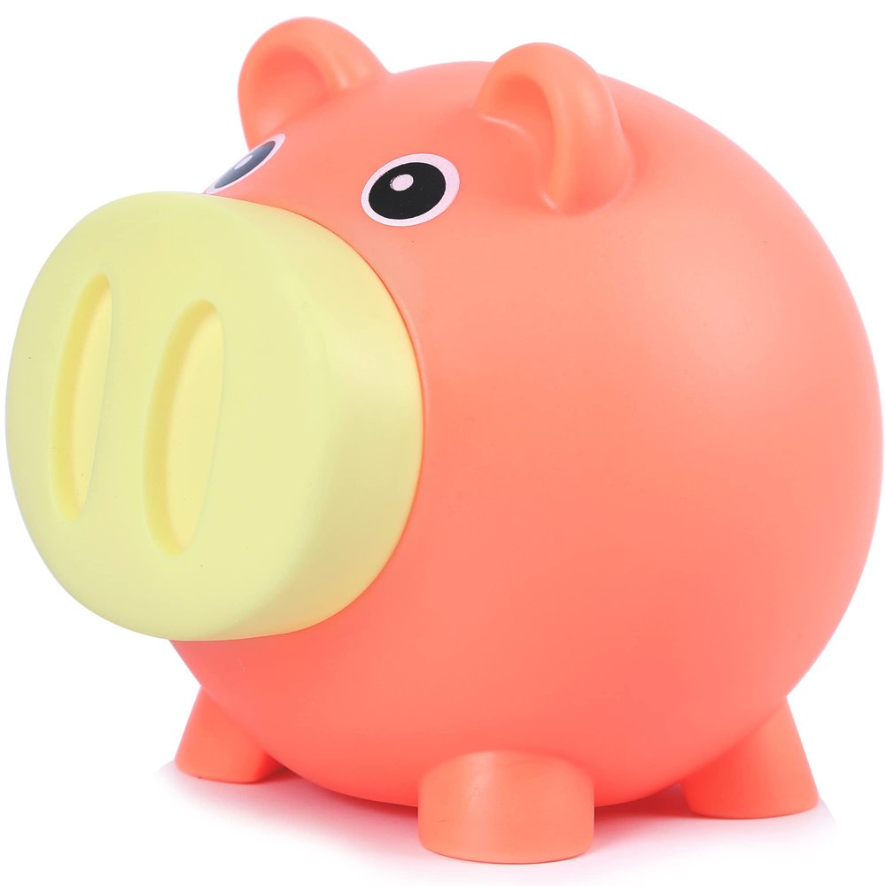 H&W Mini Piggy Bank, Cute Pig Go Oink-Oink, Shatterproof Coin Bank, Great First Money Bank (Orange)