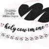 2 Pcs Holy Cow I'm One Birthday Decorations First Birthday Banner Pink Black Glitter 1st Photo Banner Decor Farm Animal Theme Cowgirl Party Supplies view 2