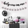 2 Pcs Holy Cow I'm One Birthday Decorations First Birthday Banner Pink Black Glitter 1st Photo Banner Decor Farm Animal Theme Cowgirl Party Supplies view 4
